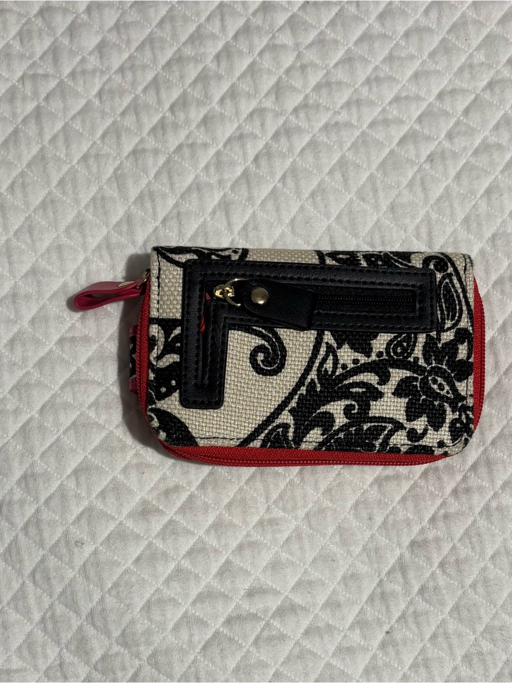 Spartina Black & White Pattern Women's Zip Wallet/Phone Case with Red Trim NWOT